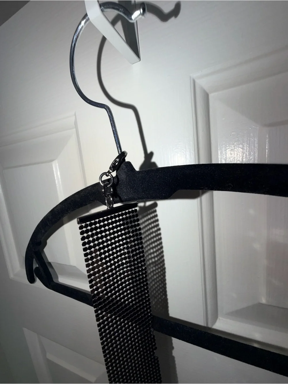 Sparkling Gunmetal Shimmery Mesh Waist Belt with Chain Accent